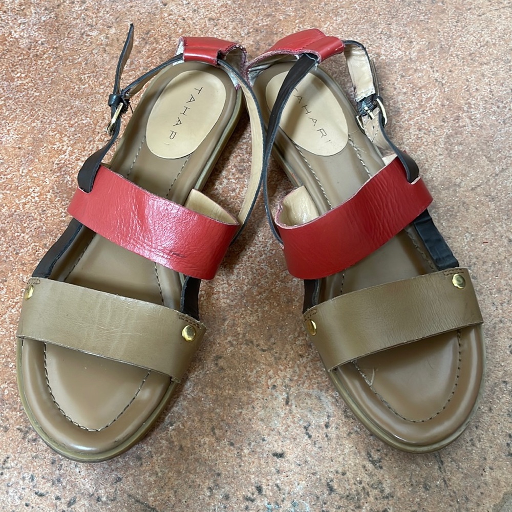 Tahari Aura Red and Tan Sandals!